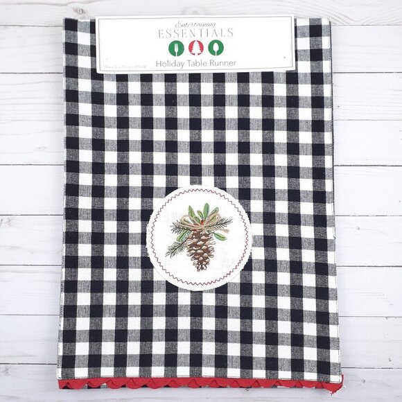 Kay Dee Designs Other - Holiday Table Runner 13x72 Buffalo Plaid Pinecone Winter Black White